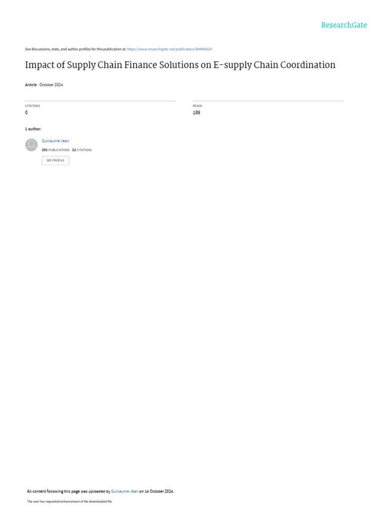 Impact of Supply Chain Finance Solutionson | PDF | Supply Chain ...