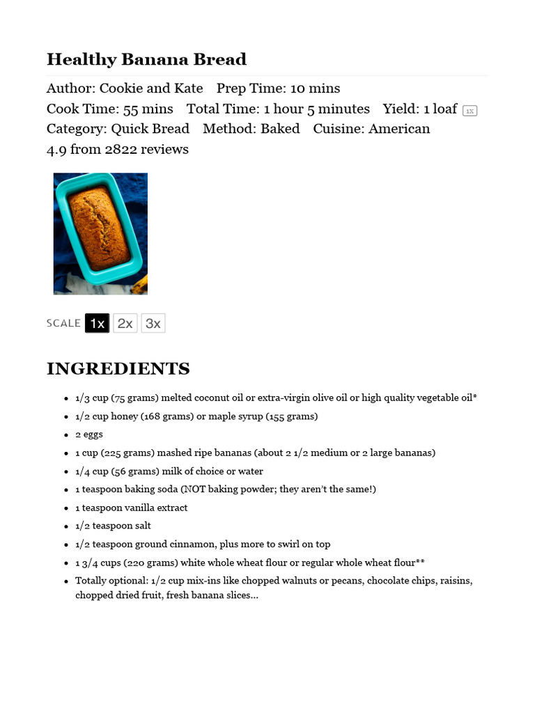 Healthy Banana Bread Recipe | PDF | Breads | Flour