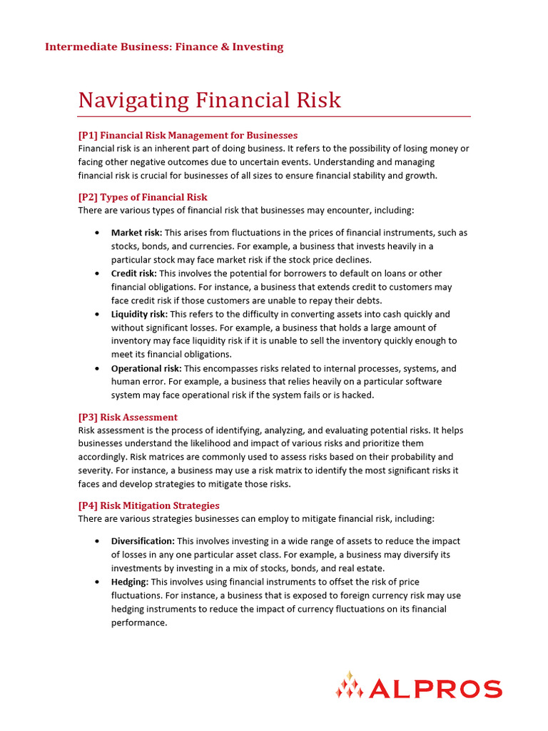 Managing Financial Risk for Businesses | PDF | Financial Risk | Risk