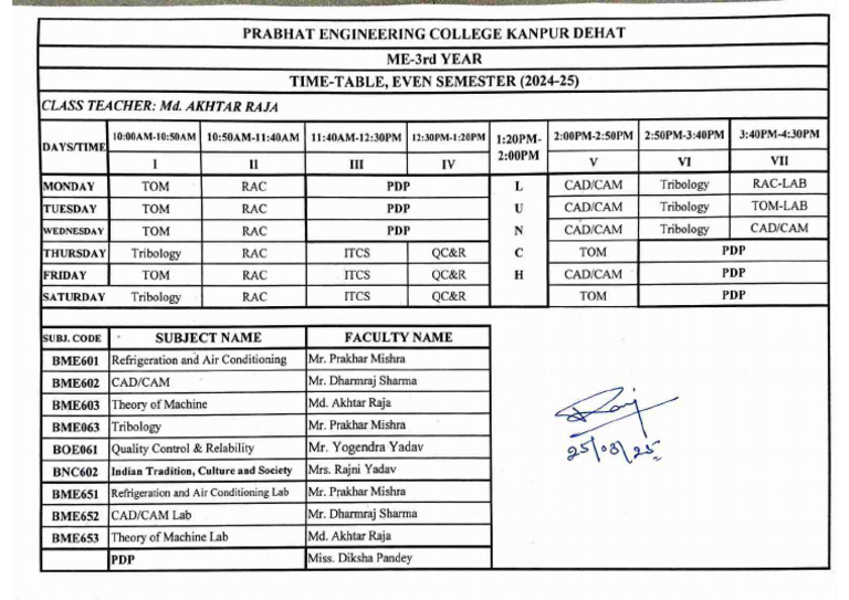 Updated Time Table | PDF