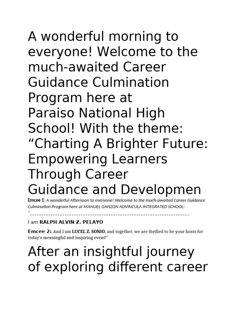 Career Guidance Culmination Event | PDF | Learning