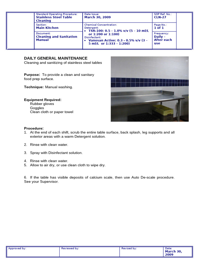 Daily Stainless Steel Table Cleaning | PDF