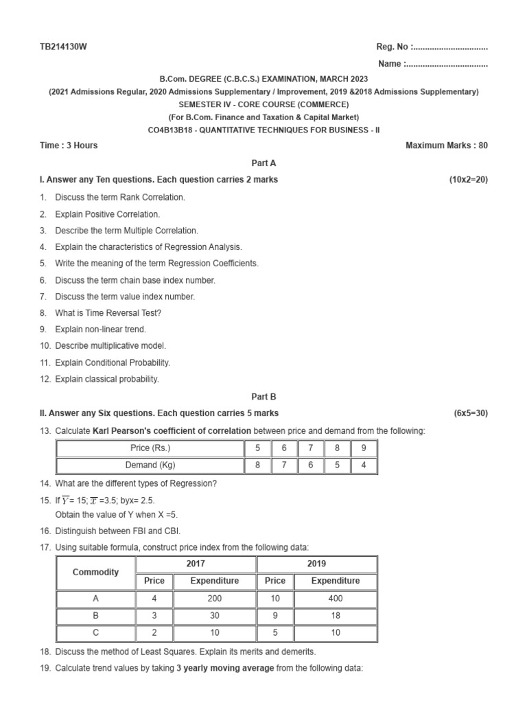QUANTITATIVE TECHNIQUES FOR BUSINESS - II | PDF | Regression Analysis ...