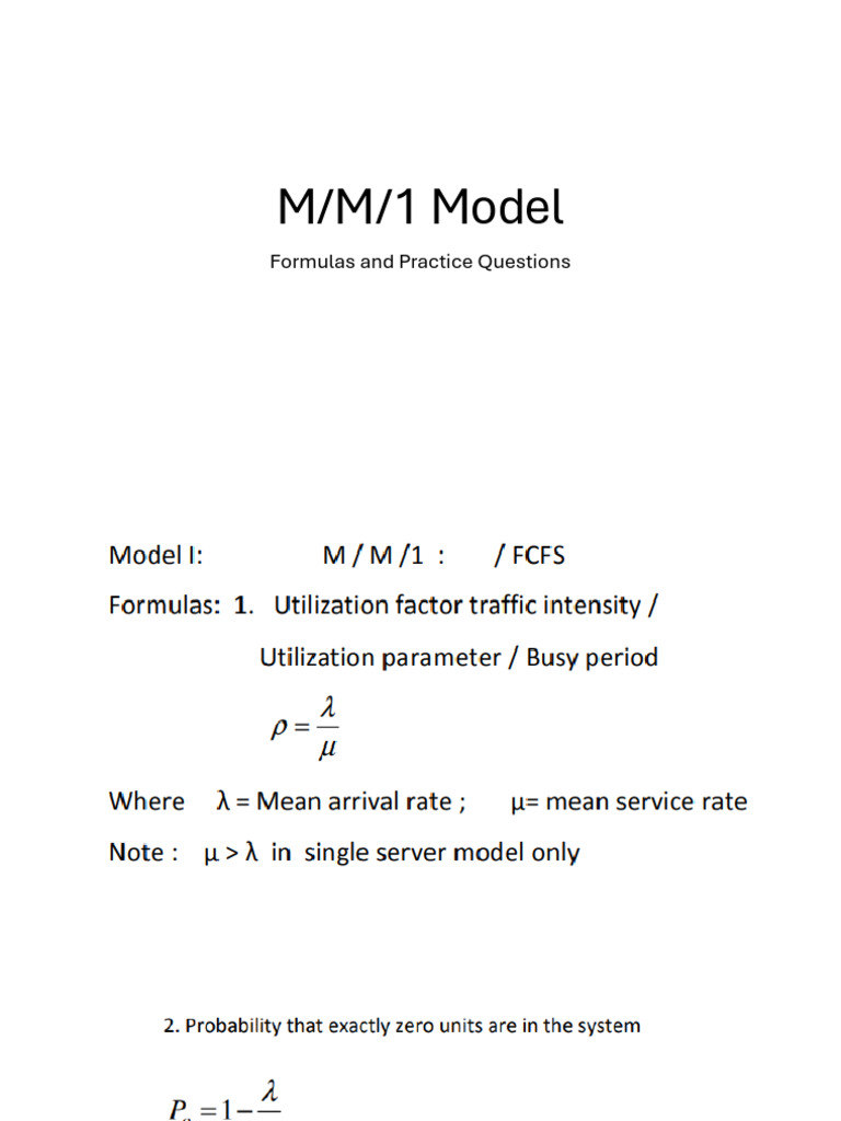 M/M/1 Queue Model Formulas and Examples | PDF | Probability Theory ...