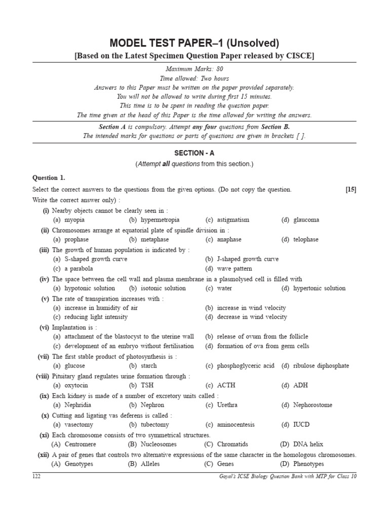 Biology 10th Class Model Test Papers | PDF | Motor Neuron | Biology