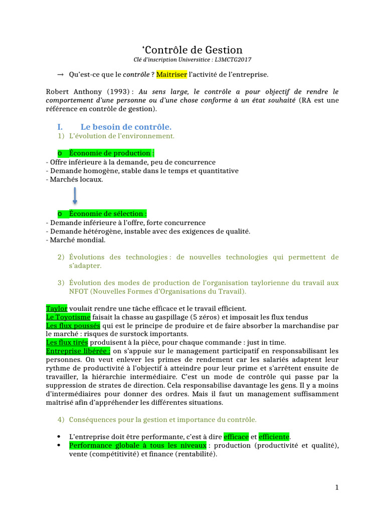 Contrôle de Gestion et Performance | PDF | Business | Économie d'entreprise