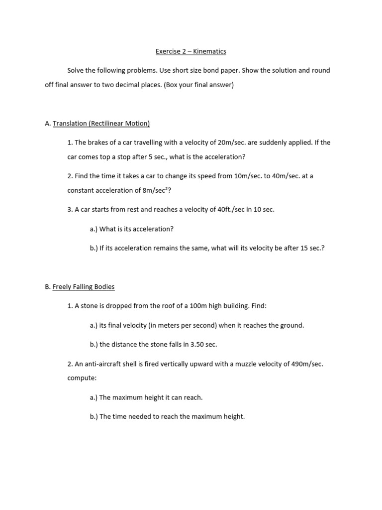 Kinematics Problems and Solutions | PDF