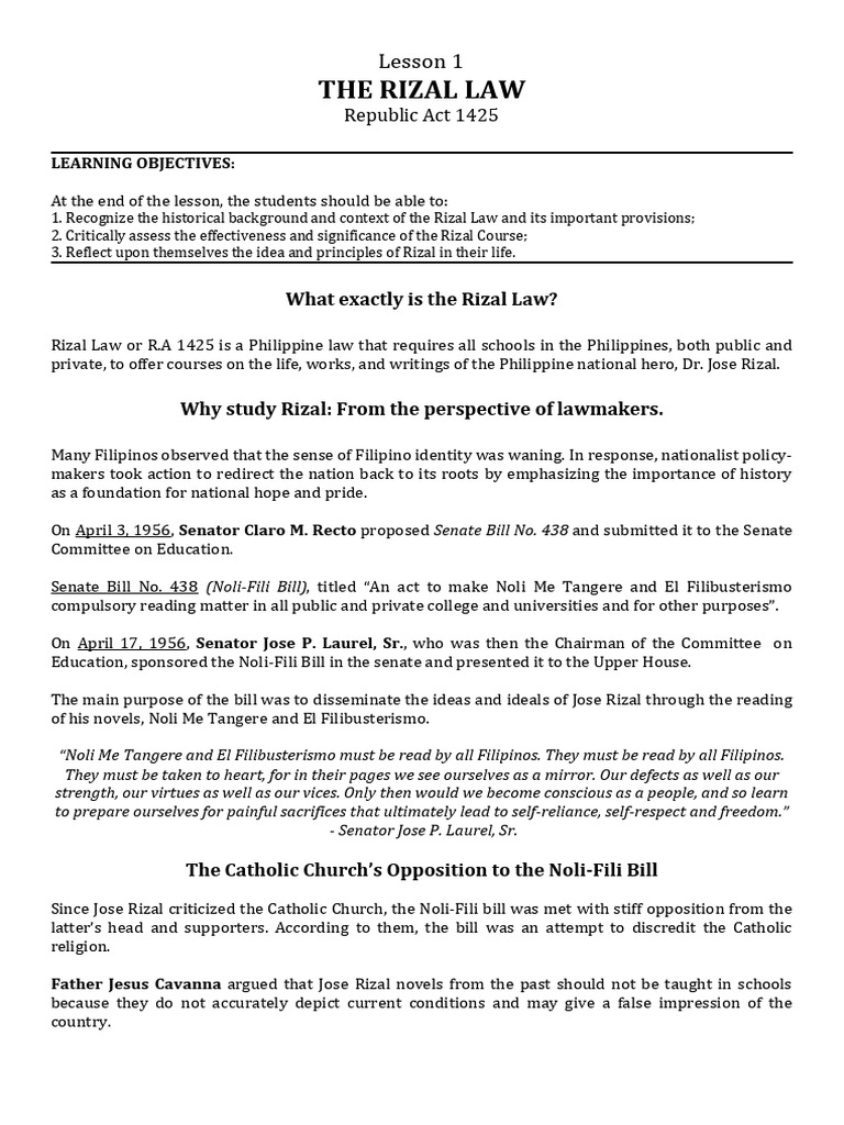 Lesson 1 - Rizal Law | PDF