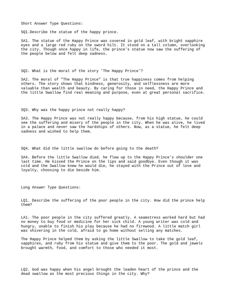 English CH5 Moments Q-A - Copy - Copy | PDF | The Happy Prince And ...