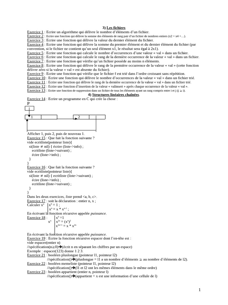 Algorithmes sur fichiers et listes chaînées | PDF | Informatique ...