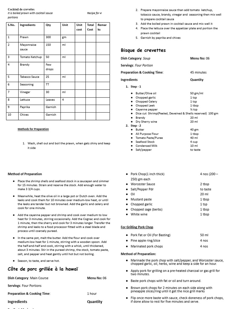 Menu 6 landscape | PDF | Cooking | Sauce