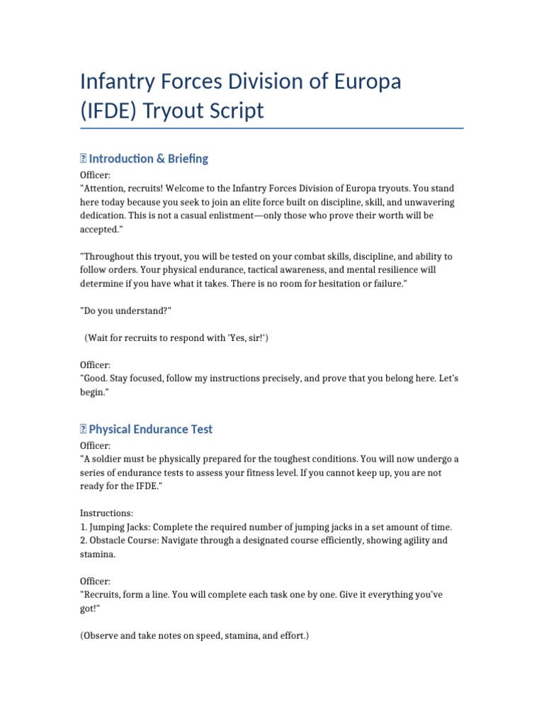 IFDE Infantry Tryout Script Guide | PDF | Infantry | Military Science