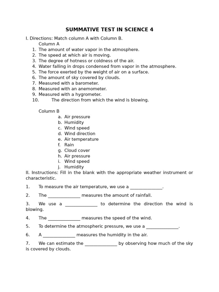 SCIENCE4-Q4-W5-6-SUMMATIVE TEST 3 | PDF | Humidity | Wound