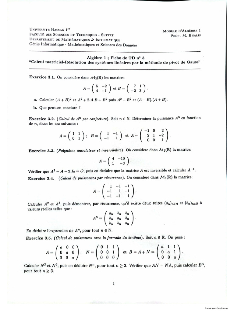 Série TD 3 Algèbre | PDF