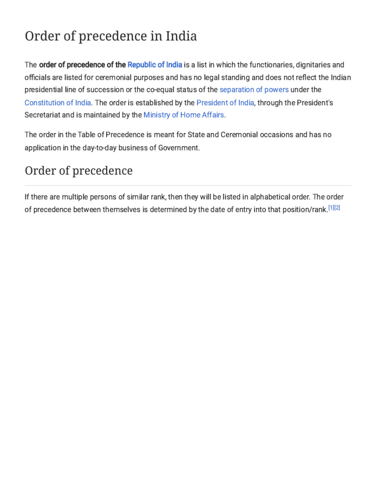 Order of Precedence in India | PDF | Government Of India | Commander