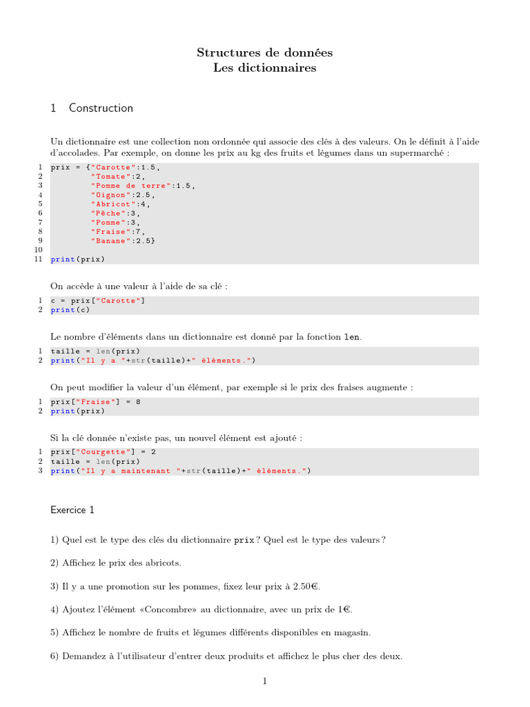 Introduction aux dictionnaires en Python | PDF | Fruit