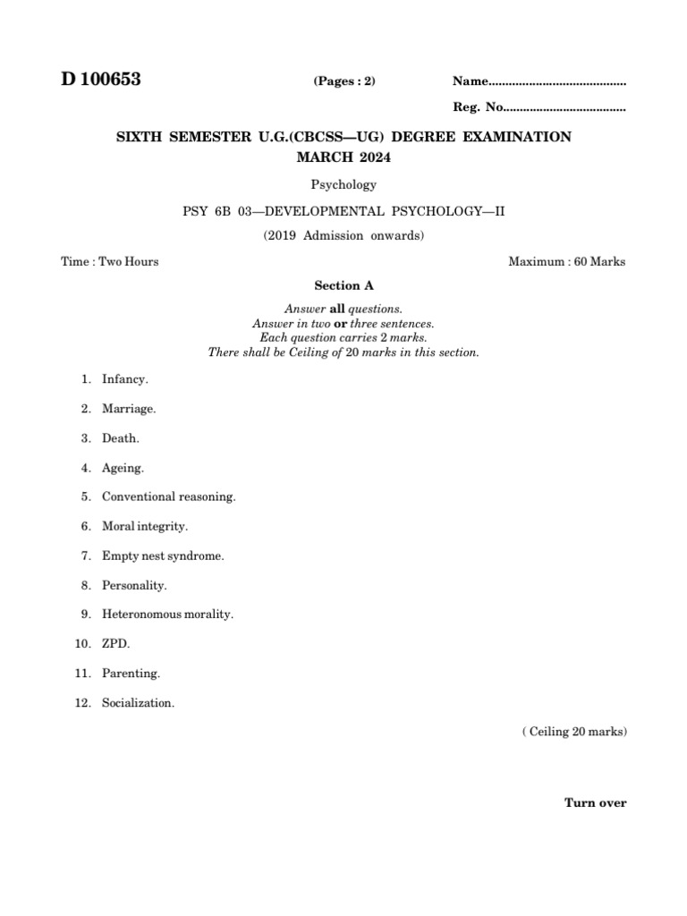 Developmental Psychology Exam March 2024 | PDF | Developmental ...