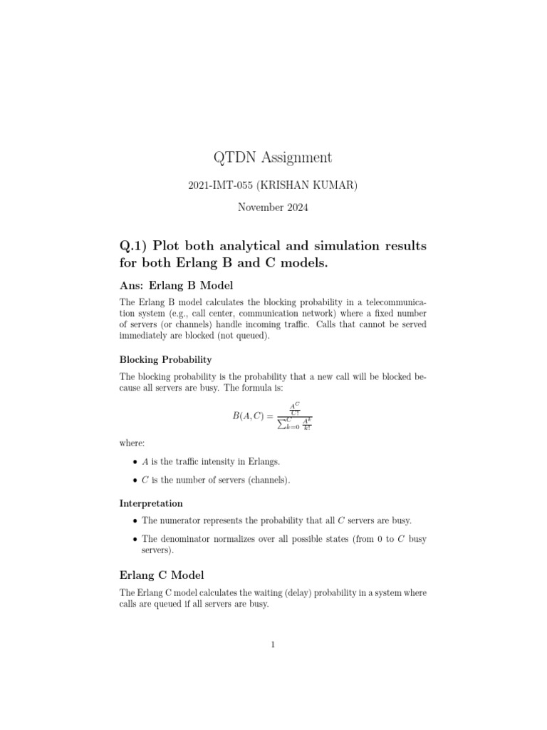 QTDN Assignment: Erlang Models Analysis | PDF | Statistical Theory ...