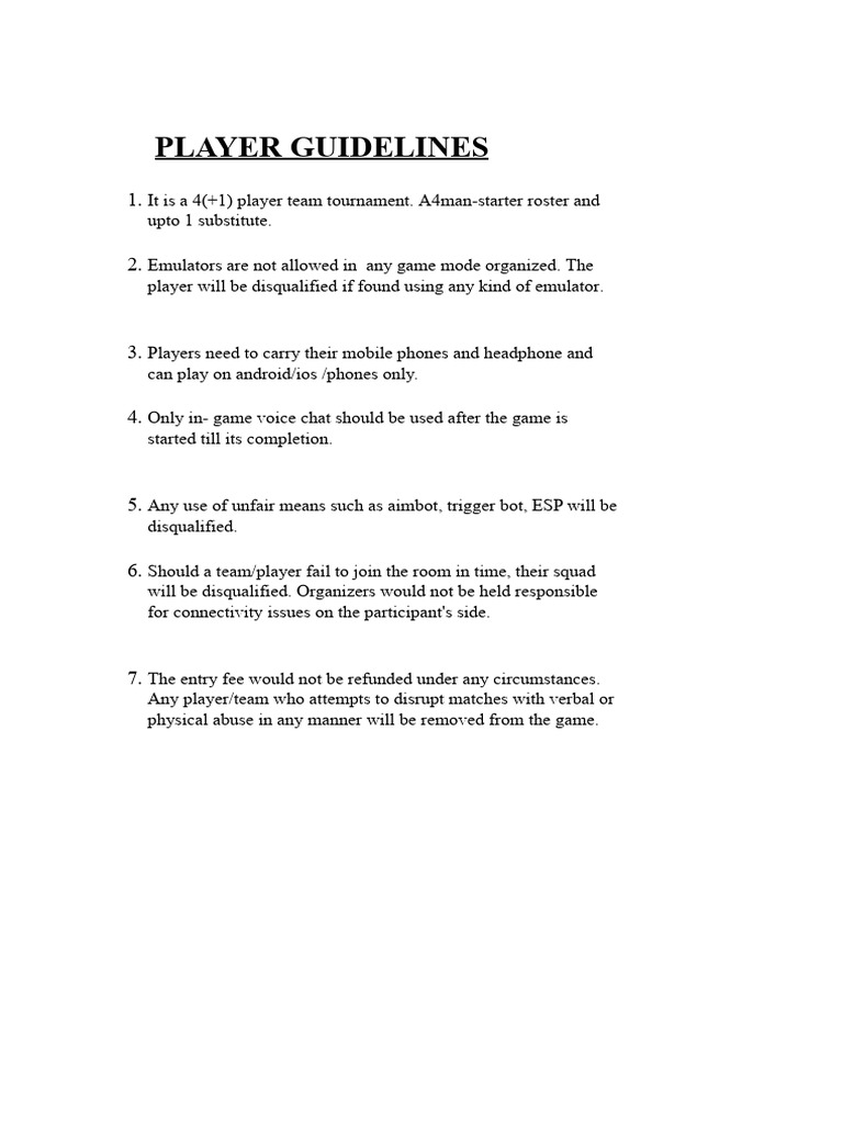 Player Tournament Guidelines | PDF