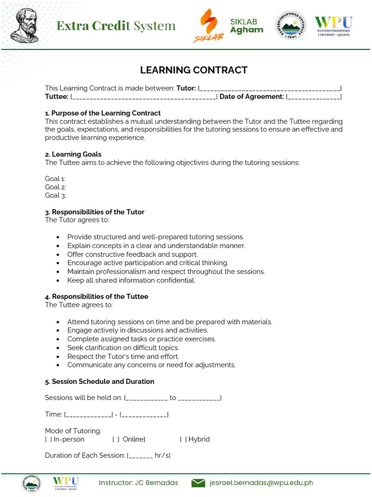 Learning Contract for Tutoring Sessions | PDF | Learning | Cognition