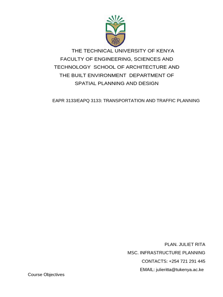 Transportation and Traffic Planning Course | PDF | Transport | Public ...