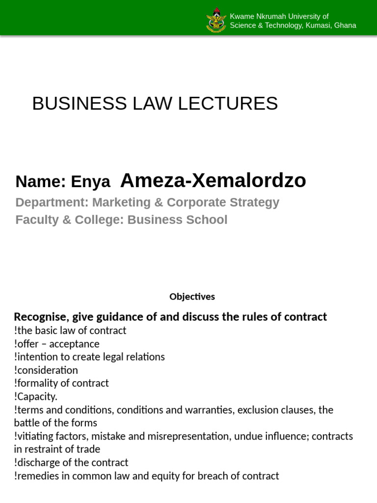 Introductory Lecture 2 - Contract Law | PDF | Offer And Acceptance ...