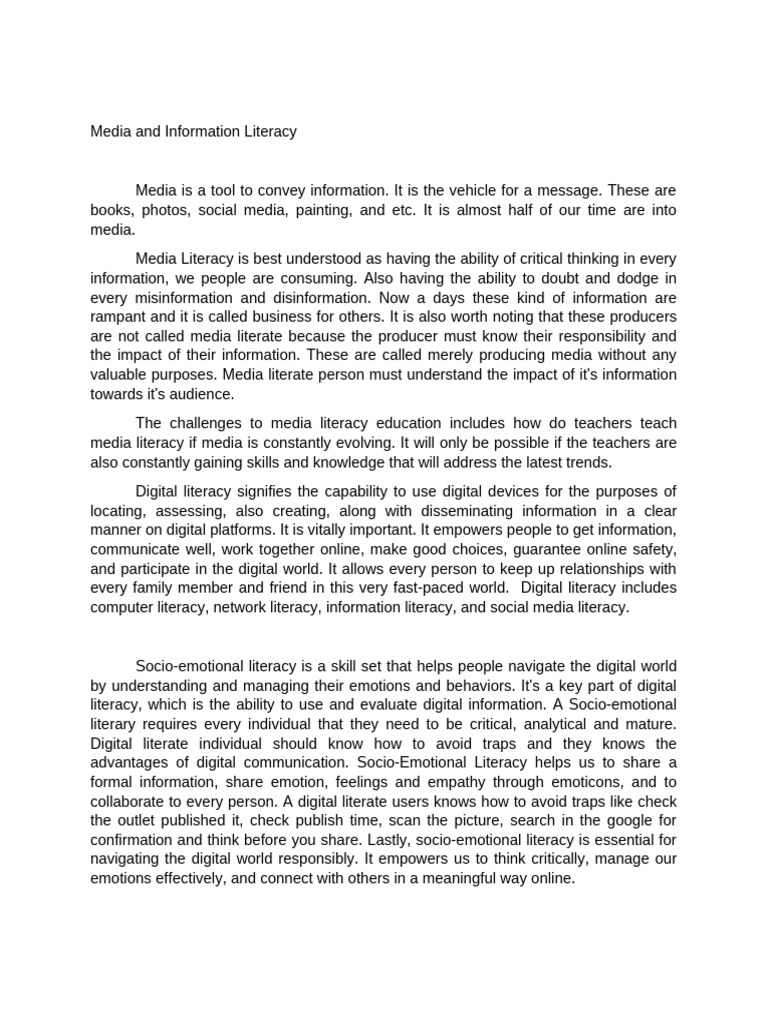 Understanding Media and Digital Literacy | PDF | Information Literacy ...