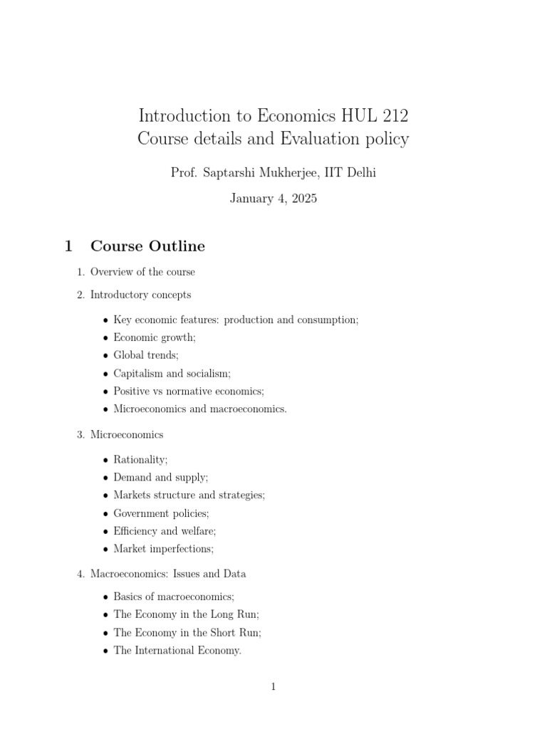 HUL 212: Economics Course Overview | PDF