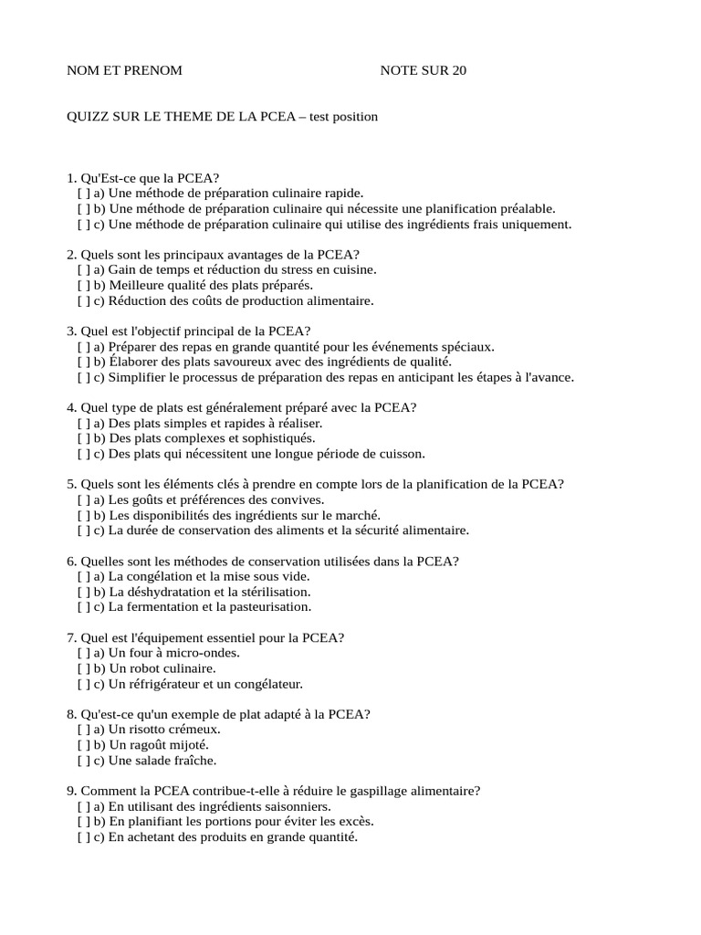Comprendre la PCEA en Cuisine | PDF | Cuisine | Nourritures