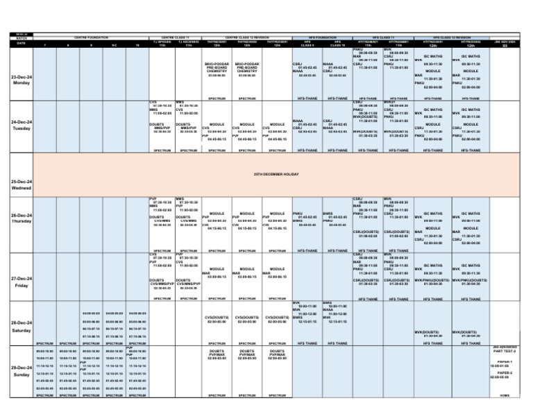 Time Table (23 Dec-29 Dec) | PDF