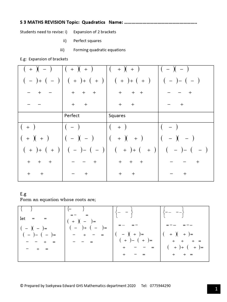 S3 Quadratic Qns | PDF