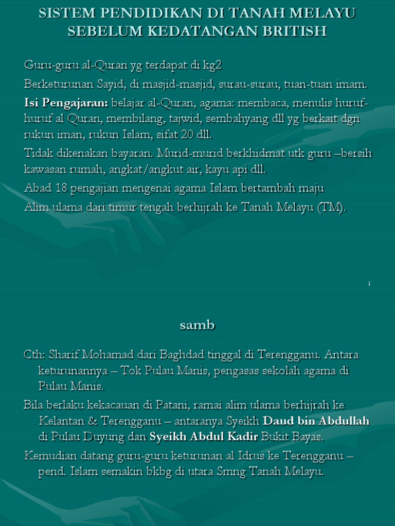1 Sistem Pendidikan Di Tanah Melayu Sebelum Kedatangan British Pdf