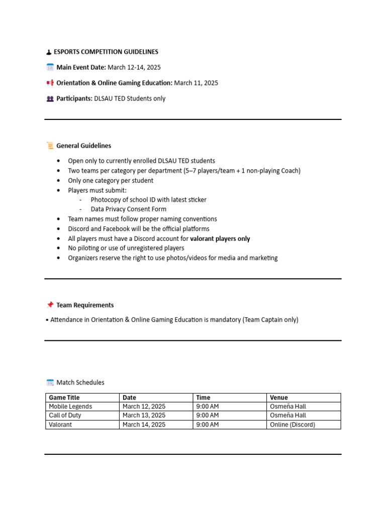 Esports Competition Guidelines | PDF