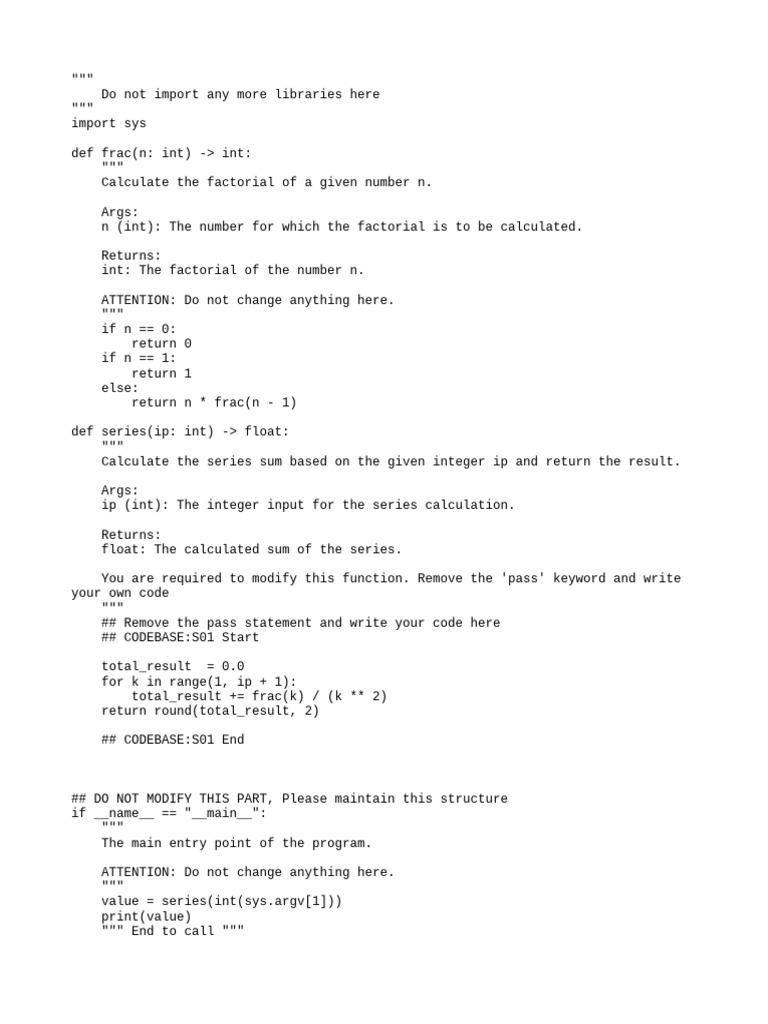 Factorial and Series Calculation Code | PDF