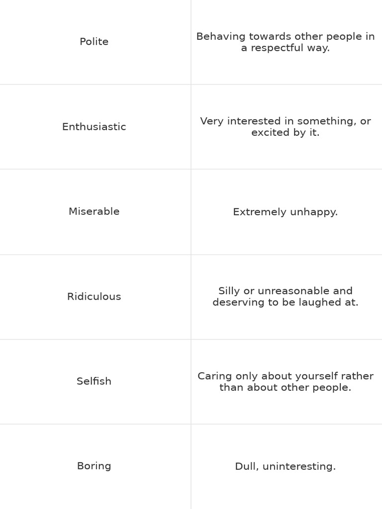 Descriptive Adjectives and Their Meanings | PDF