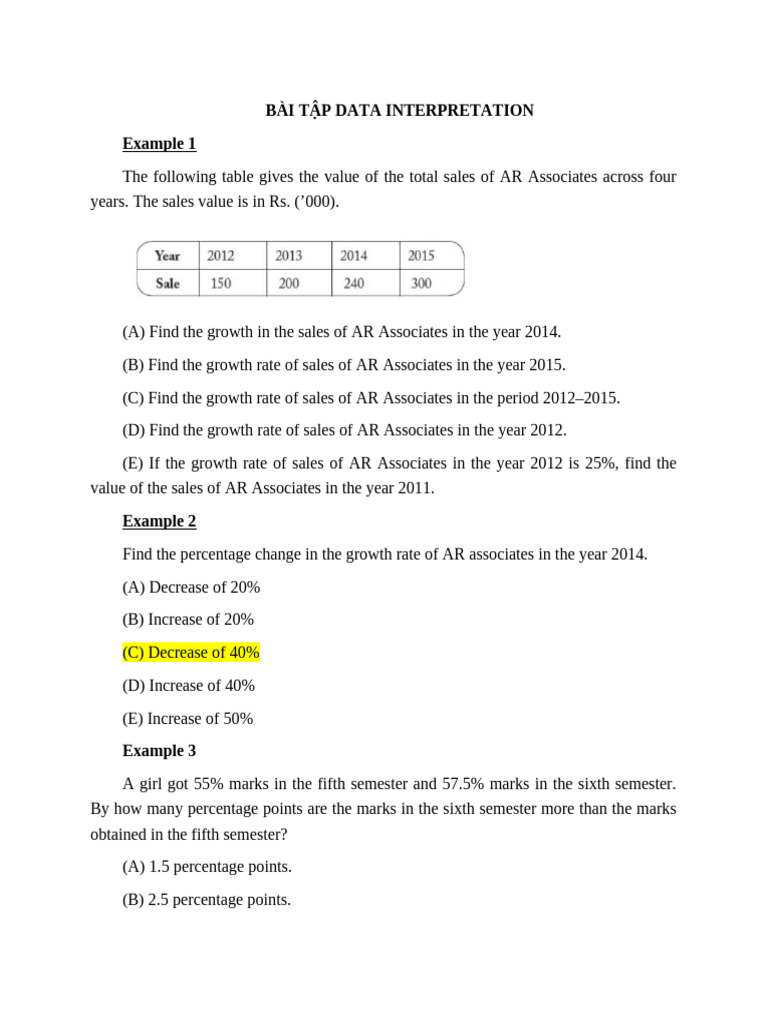 Data Interpretation Exercises and Solutions | PDF | Percentage