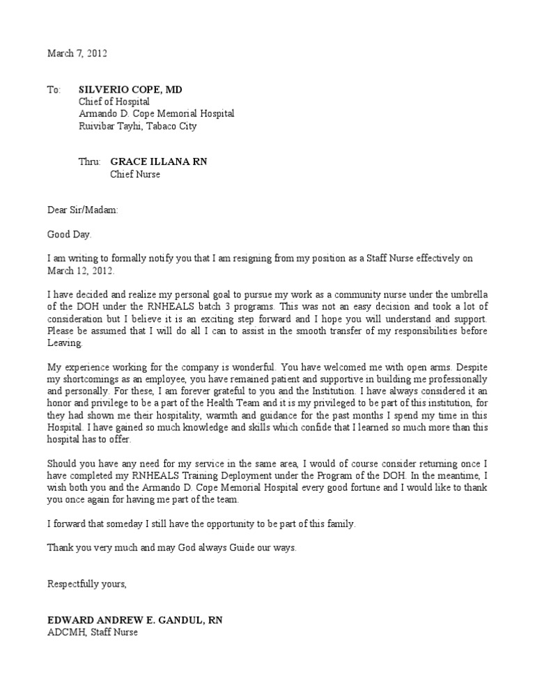 Resignation Letter Pdf