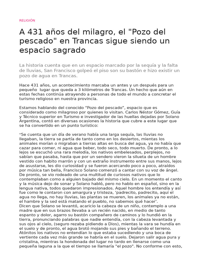 Pozo del Pescado: Milagro en Trancas | PDF