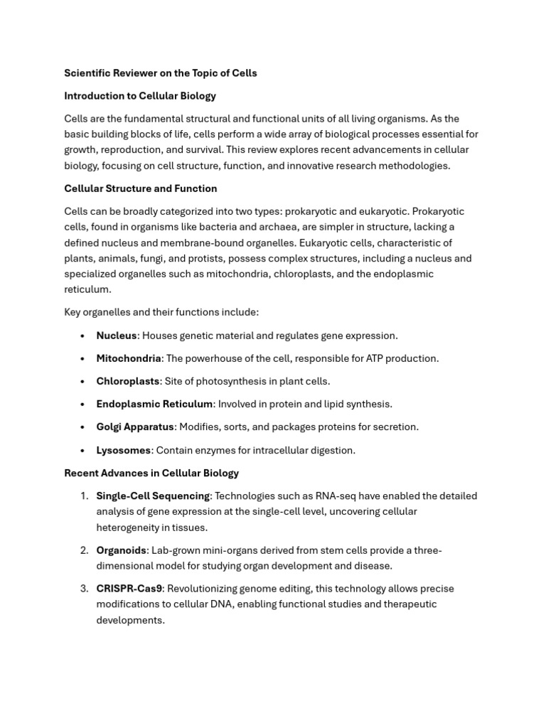 Scientific Reviewer On The Topic of Cells | PDF | Cell Biology | Cell ...