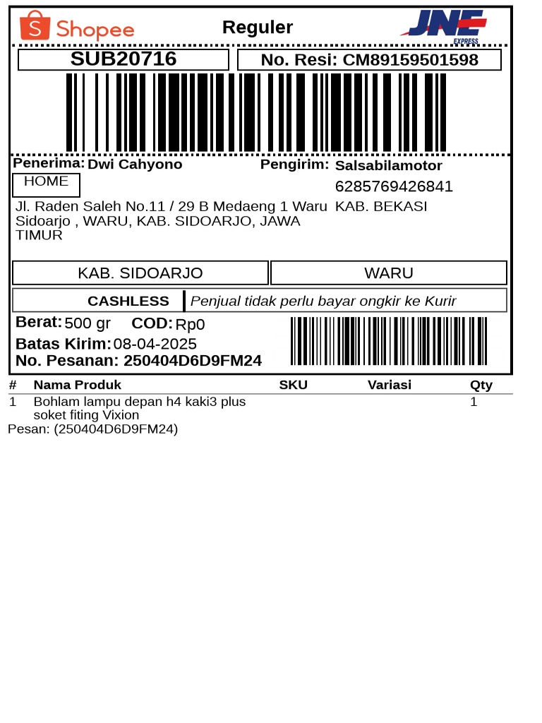 Label Pengiriman - Reguler - 1 | PDF