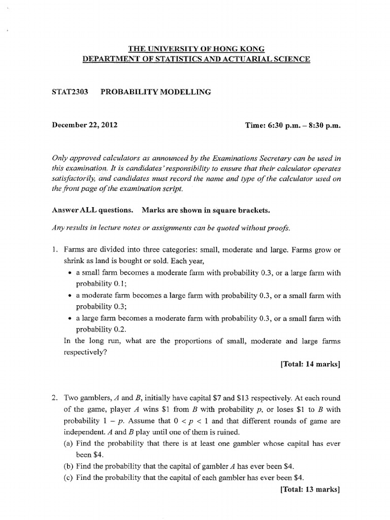 Probability Modelling Exam Paper | PDF | Mathematics | Statistical Theory