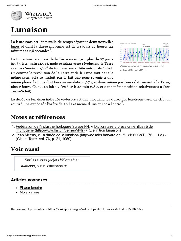 Durée et définition de la lunaison | PDF