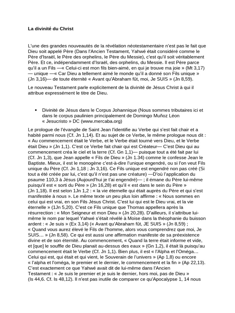 La Divinité de Jésus-Christ expliquée | PDF | Évangile selon Jean ...