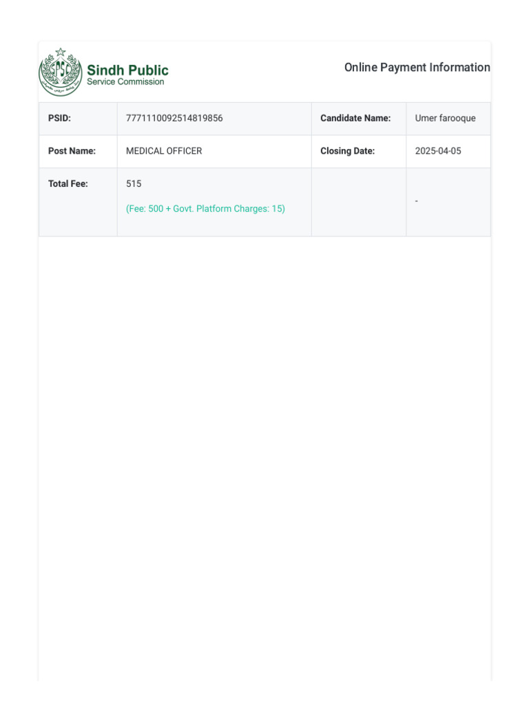 Online Payment Info - SPSC | PDF