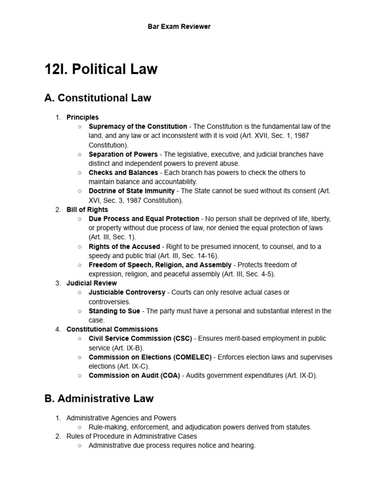 2025 Political Law Bar Exam Guide | PDF | Habeas Corpus | Search And ...