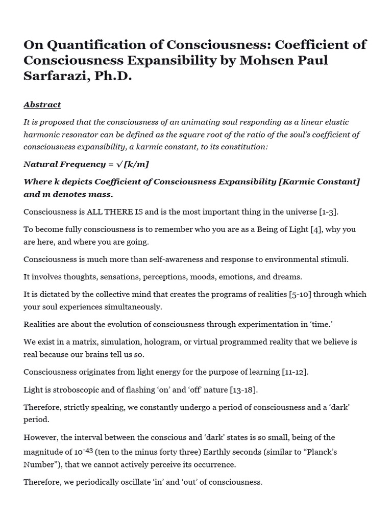 On Quantification of Consciousness - Coefficient of Consciousness ...