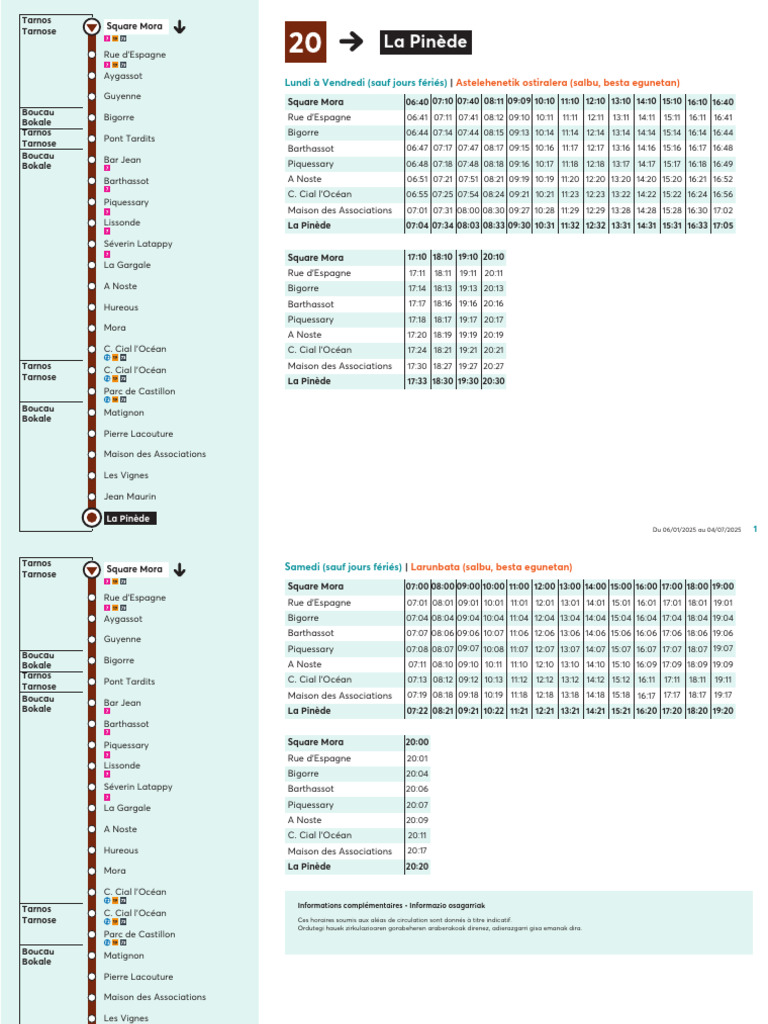 Horaires Bus Vert Ligne 20 2025 | PDF