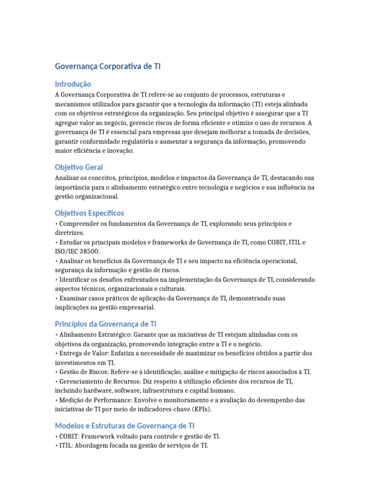 Governança de TI e Alinhamento Corporativo | PDF | Cobit | Tecnologia ...