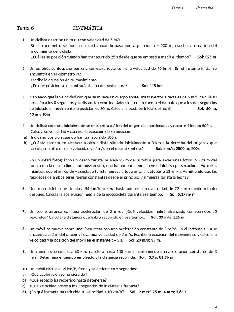 Ejercicios de Cinemática y Movimiento | PDF | Cinemática | Velocidad