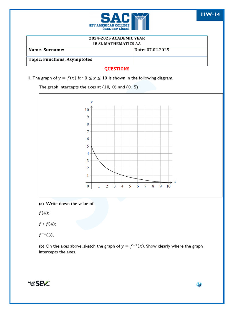 HW-14 (Functions, Asymptotes) | PDF | Asymptote | Function (Mathematics)